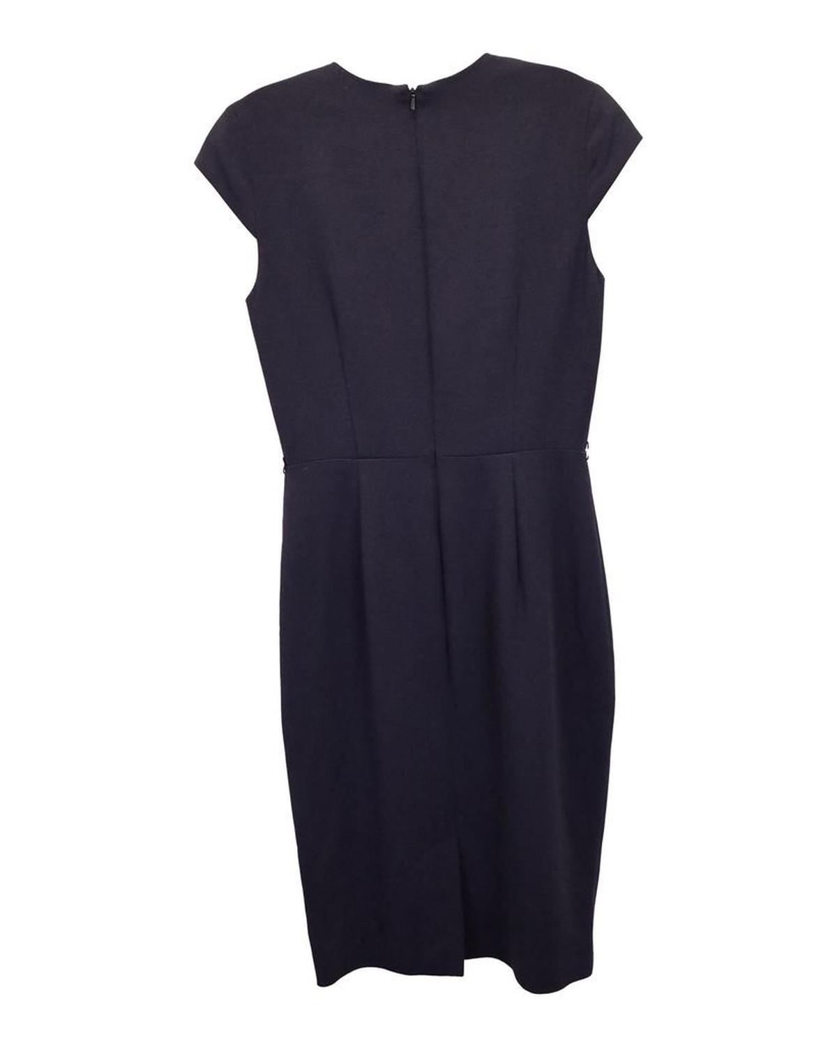 Max Mara Drape-Detail Sheath Dress in Navy Blue Wool