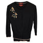 Max Mara Flower Embroidered Cardigan with Knit Top Set in Black Wool