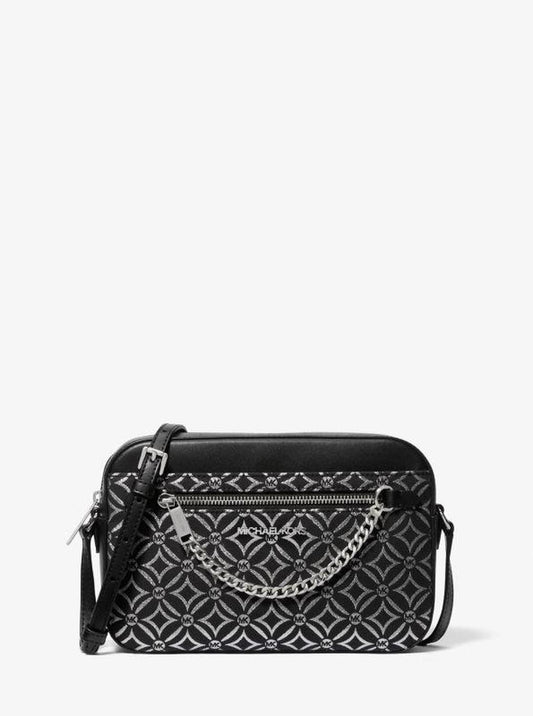 Jet Set Large Metallic Logo Jacquard Crossbody Bag