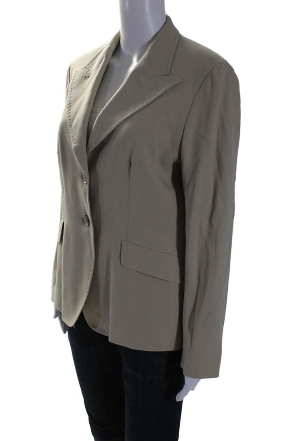 Women's Collared Long Sleeves Line Two Button Blazer Beige