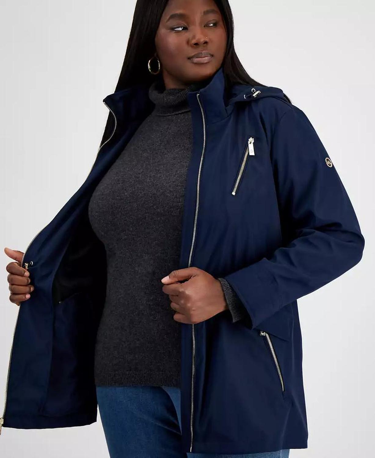 Plus Size Hooded Water-Resistant Anorak Coat