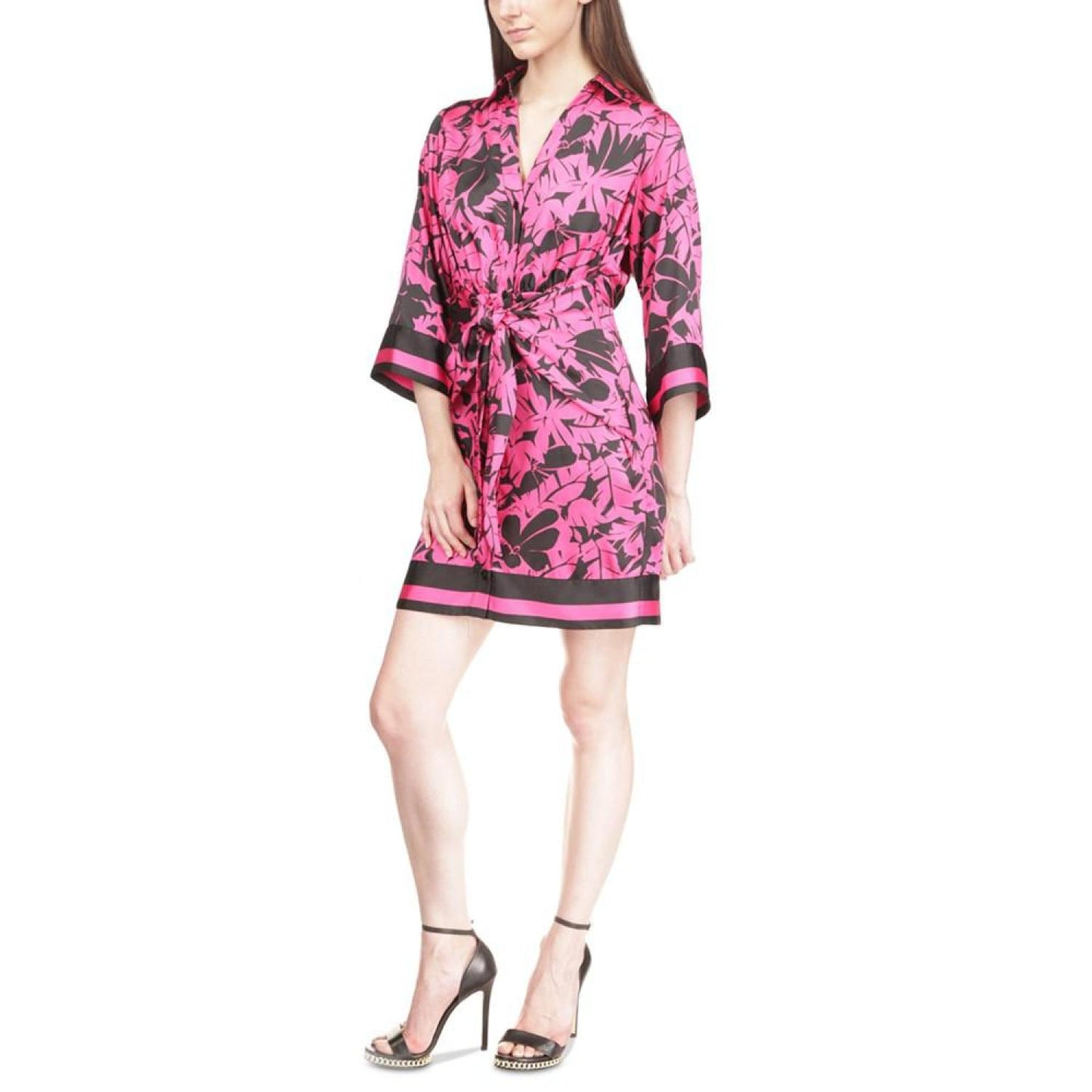 MICHAEL Women's Palm-Print Satin Shirtdress