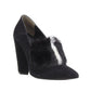 FENDI black suede black white mink fur front point toe chunky heel pump