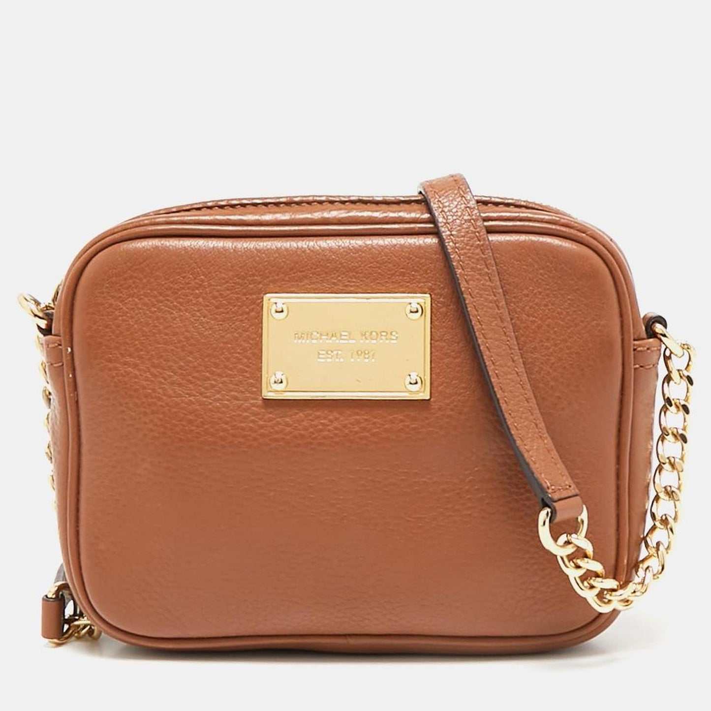 Brown Leather Mini Camera Crossbody Bag