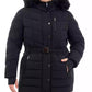 Plus Size Belted Faux-Fur-Trim Hooded Puffer Coat