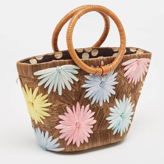 Multicolor Floral Straw Basket Tote