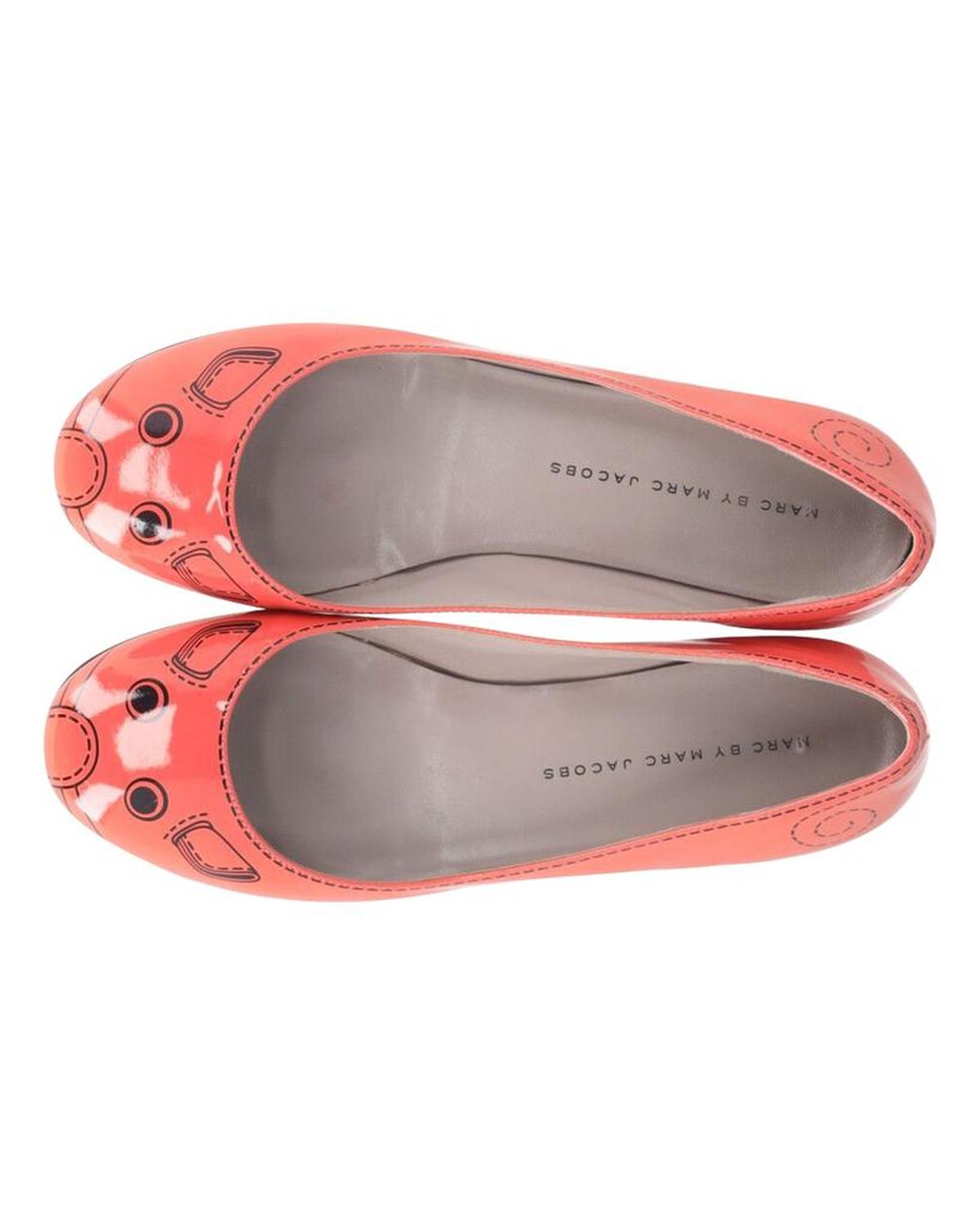 Marc Jacobs Mouse Print Ballet Flats in Orange Patent Leather