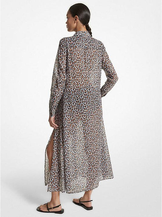 Leopard Print Cotton Voile Shirtdress