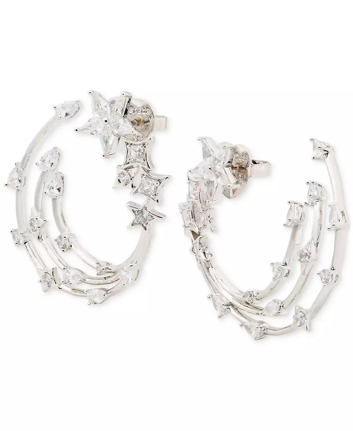 Silver-Tone Cosmos Bypass Medium Hoop Earrings, 1.4"