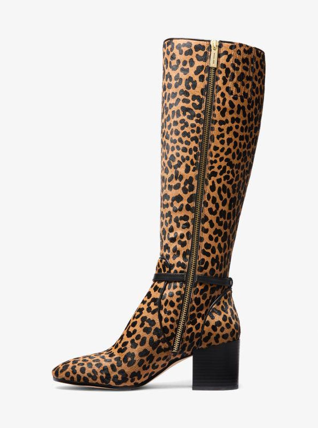 Ella Leopard Print Calf Hair Wide Width Block Heel Boot