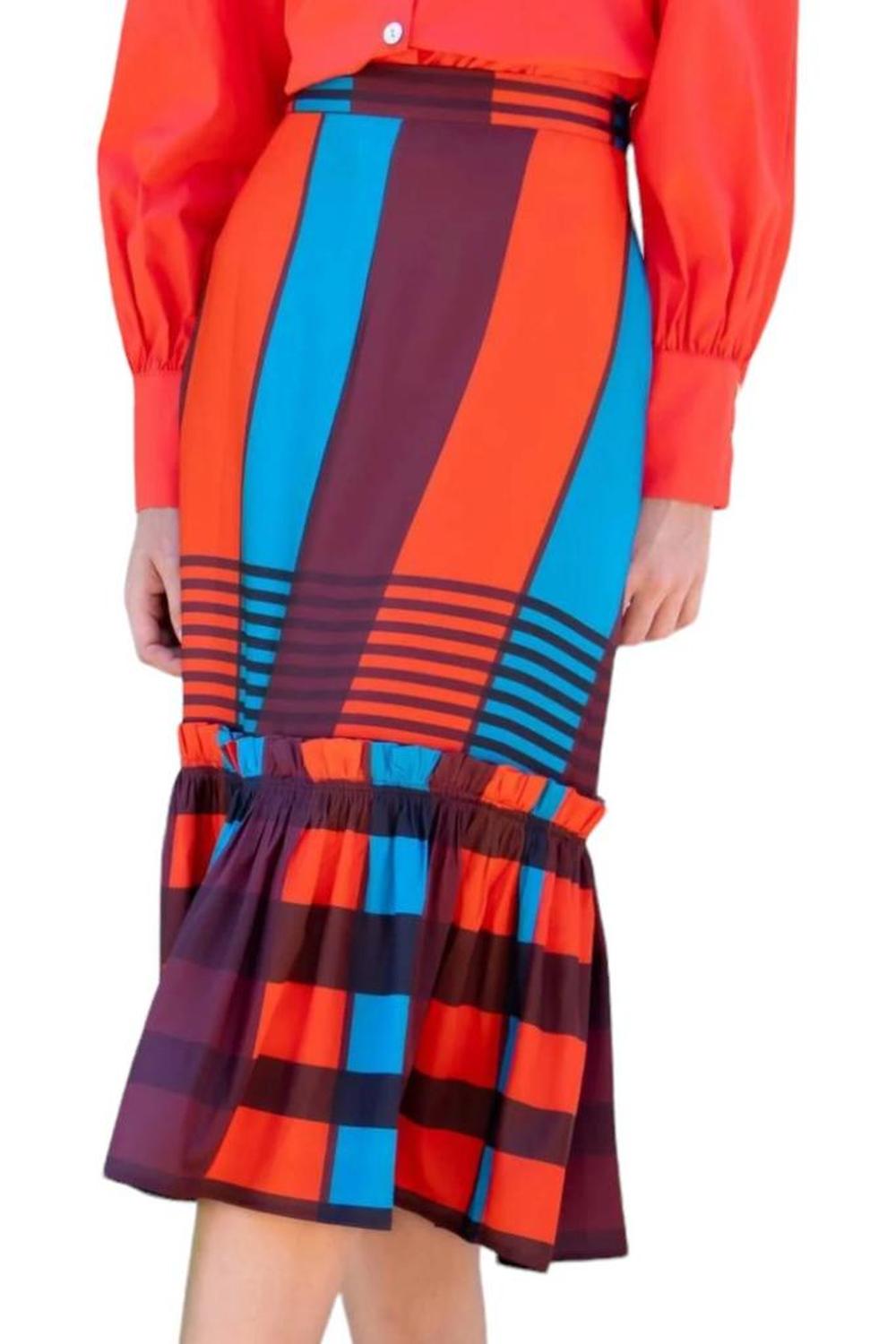 Flounced Midi Skirt In Multi-Colored