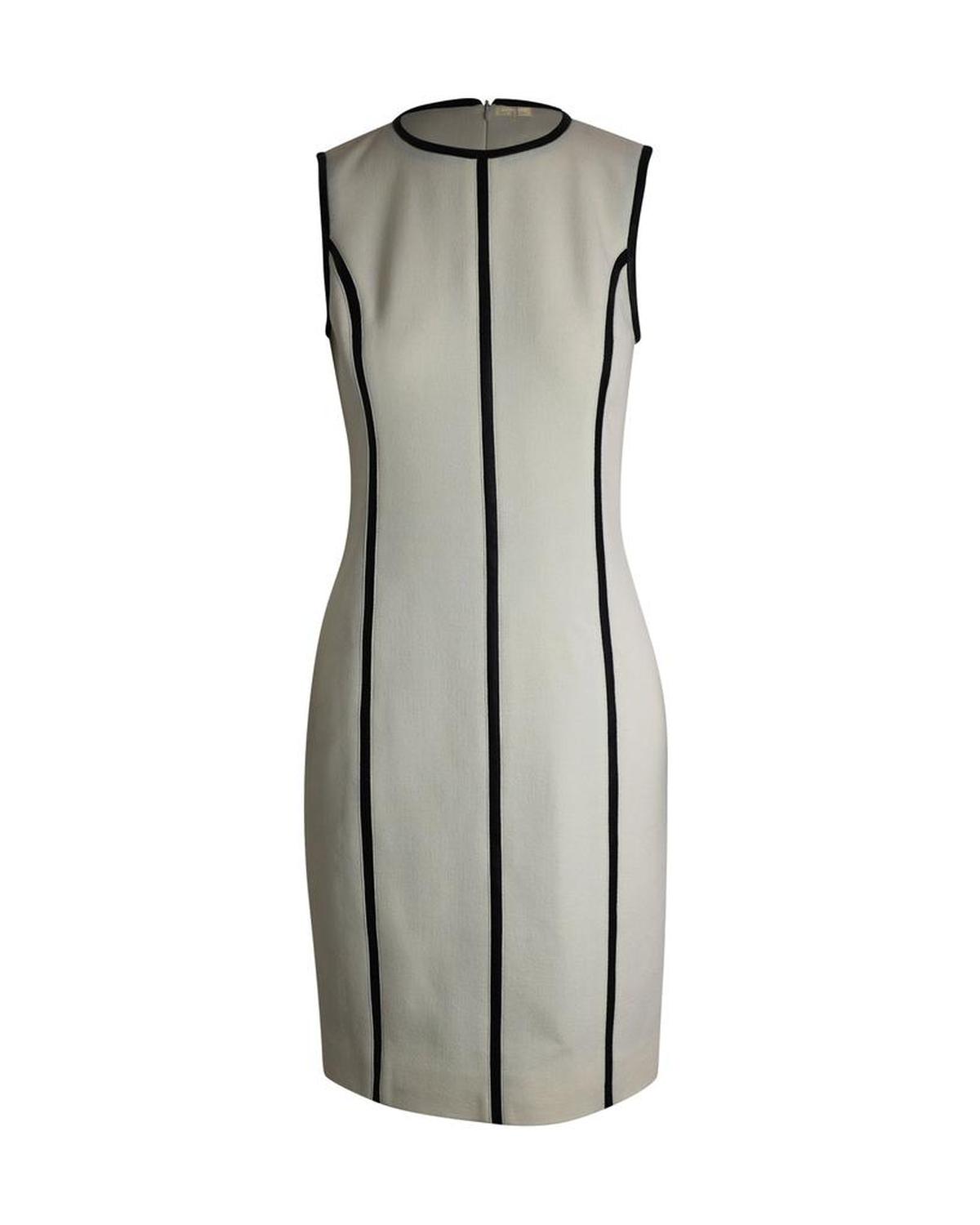 Michael Kors Leather Trimed Knee Length Dress in White Wool