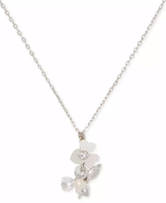 Silver-Tone Mixed Stone Flower Pendant Necklace, 16" + 3" extender