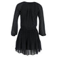 Pleated Mini Long Sleeve Dress in Black Polyester