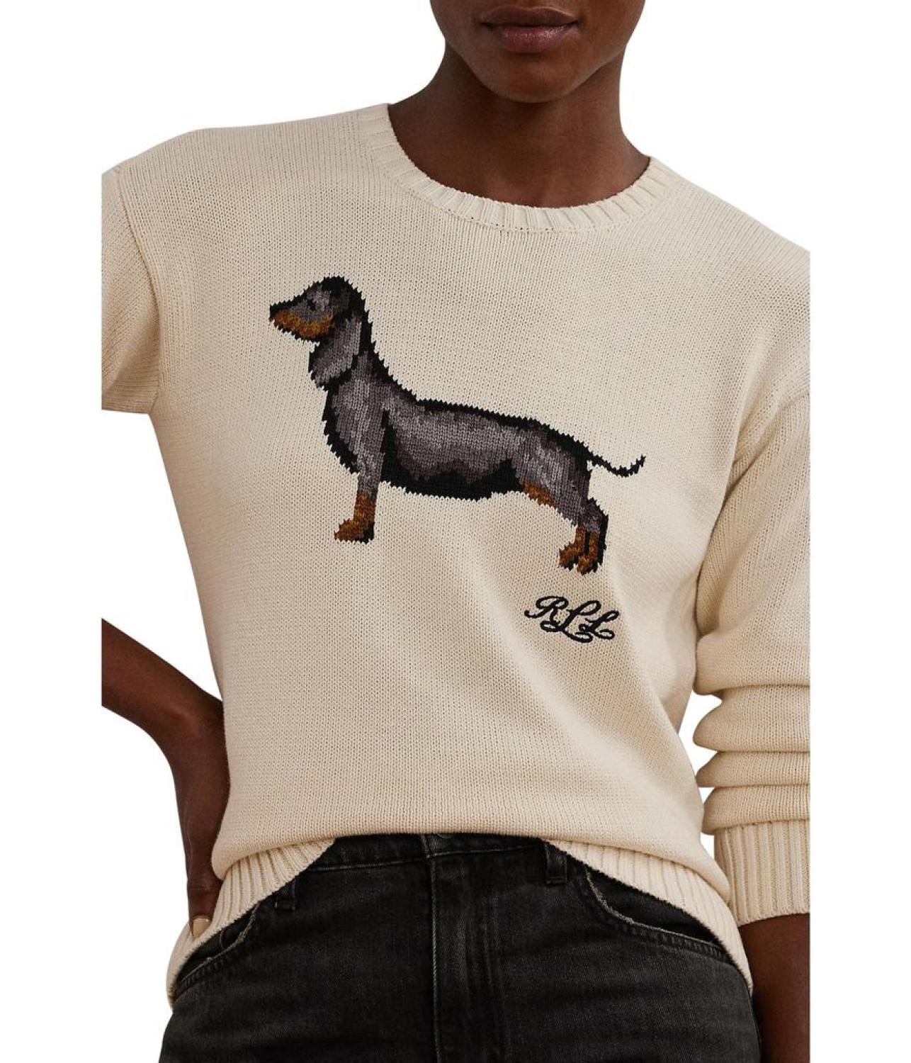 Intarsia-Knit Dachshund Cotton Sweater