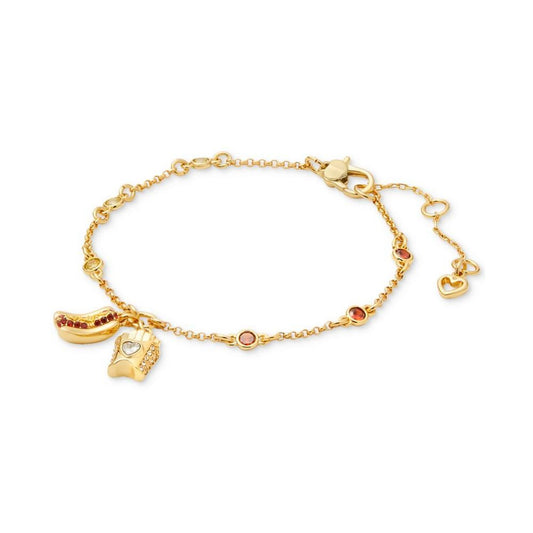 Gold-Tone Mixed Color Stone Fries & Hot Dog Link Bracelet