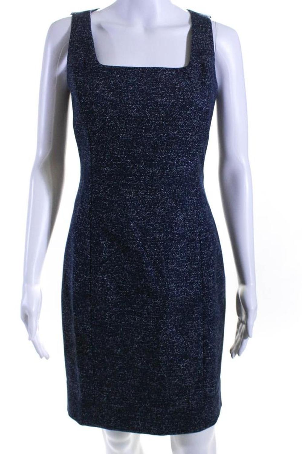 Michael Kors Collection Womens Back Zip Square Neck Speckled Dress Blue