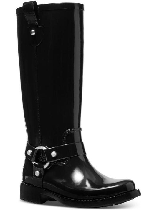 Womens Patent Studded Knee-High Boots