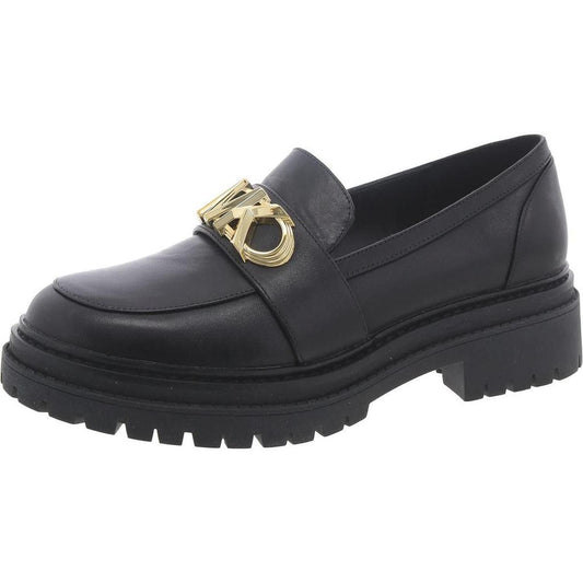 Womens Leather Block Heel Loafers