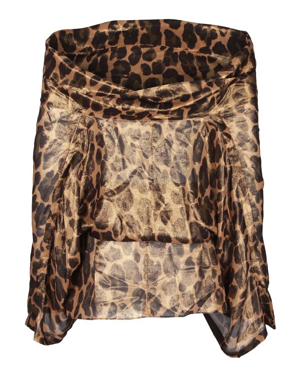 Michael Kors Leopard Print Off-Shoulder Top in Metallic Brown/Gold Silk