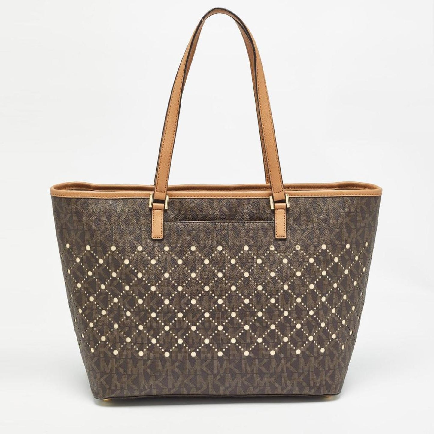 Michael Kors Brown Signature Coated Canvas And Leather Jet Set Violet Tote