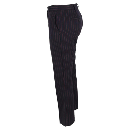 Max Mara Pin Stripe High-Rise Straight-Leg Trousers in Navy Blue Wool