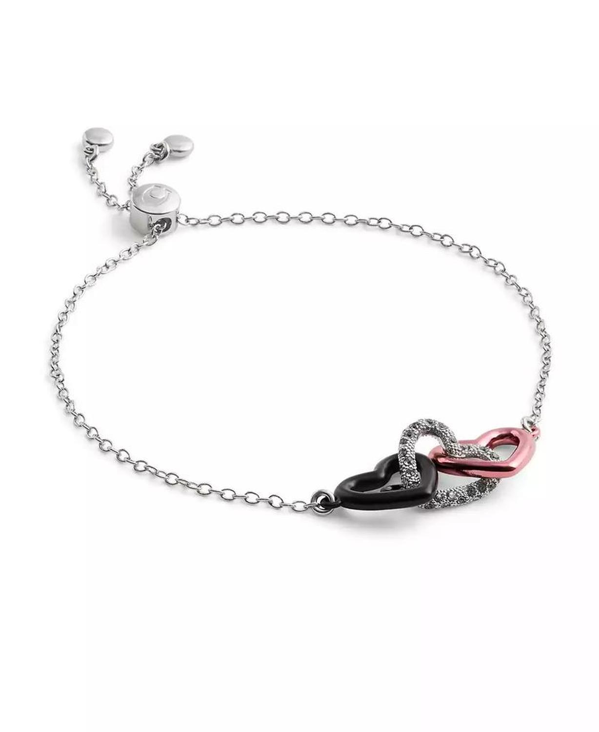 Faux Stone Signature Heart Link Slider Bracelet