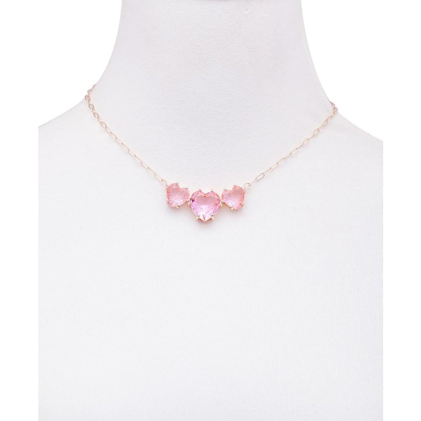 Triple Heart-Shape Stone Statement Necklace, 16" + 2" extender