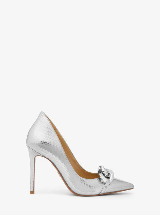 Scarlett Embellished Metallic Snake Embossed Leather Pump