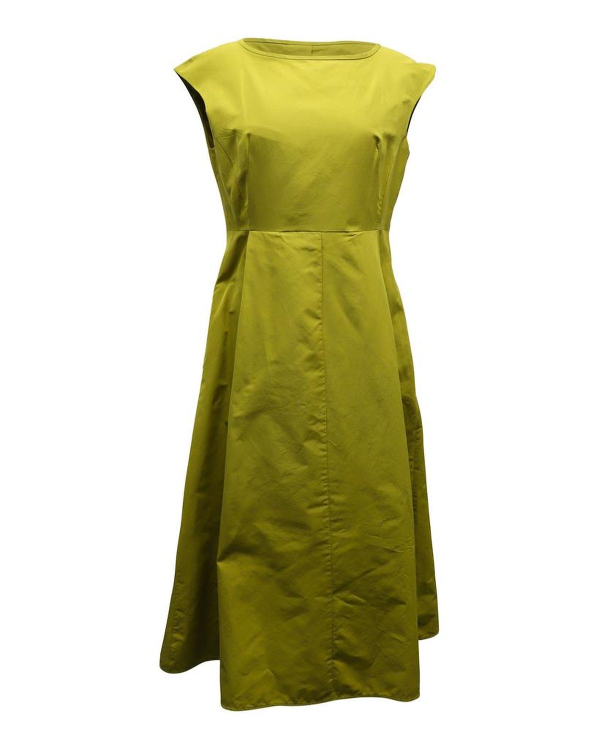 Max Mara Weekend Sleeveless Pleated Midi Dress in Green Taffeta Polyester