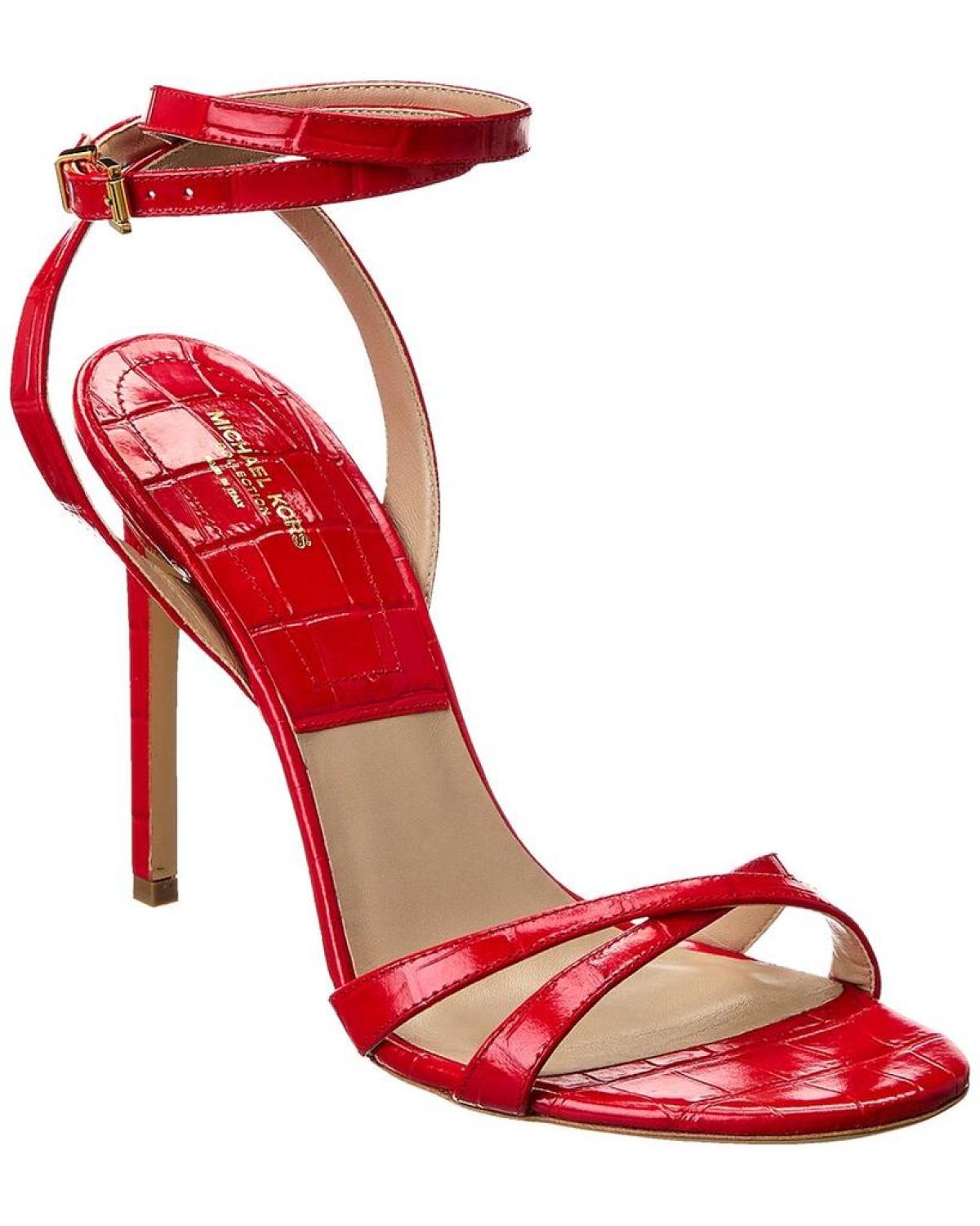 Michael Kors Collection Chrissy Runway Croc-Embossed Leather Sandal