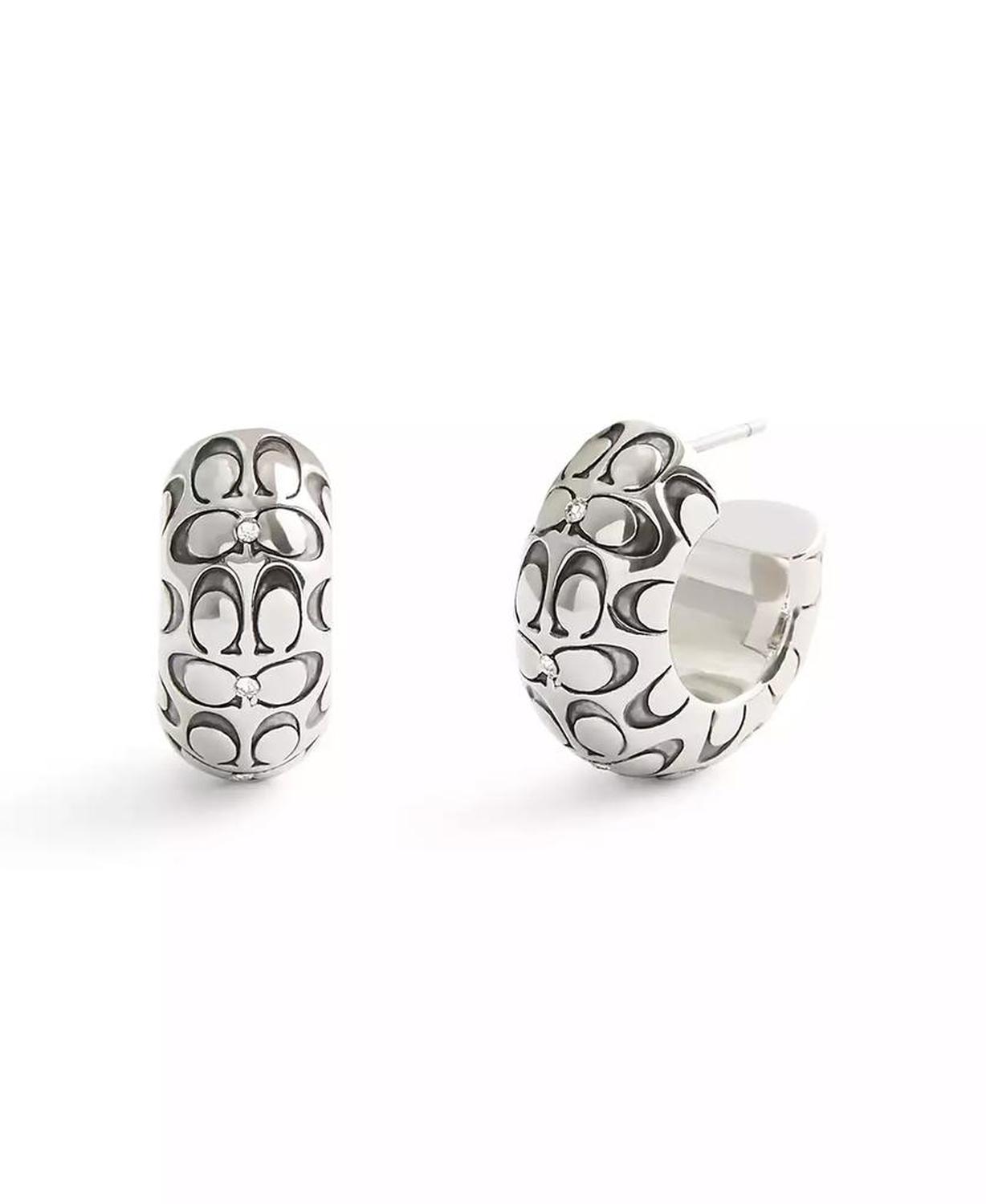 Rhodium Signature Quilted Chubby Huggie Earrings