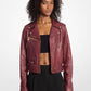 Crinkled Leather Cropped Moto Jacket