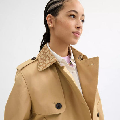 Short Trench Coat With Signature Collar