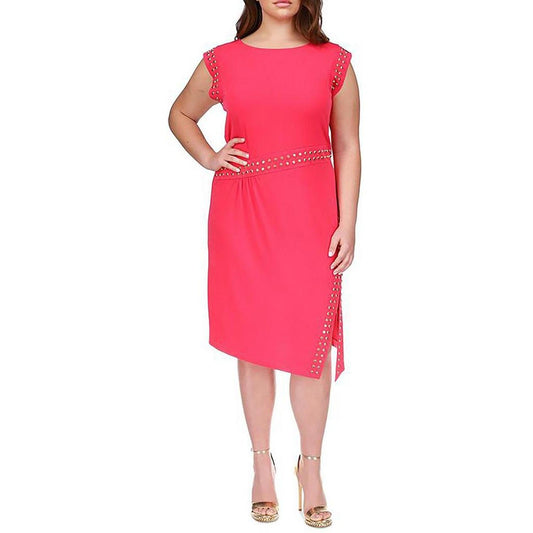 Plus Womens Studded Polyester Midi Dress