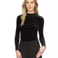 Women's Velvet Ruched Mock-Neck Top