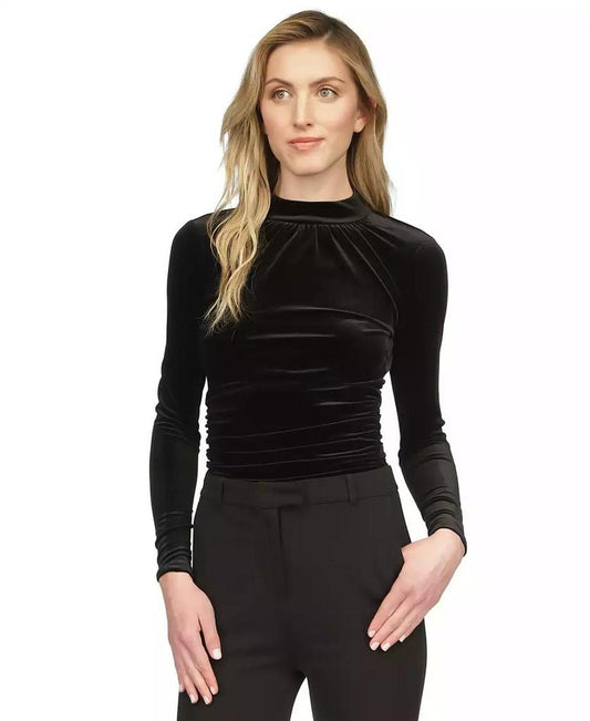 Women's Velvet Ruched Mock-Neck Top