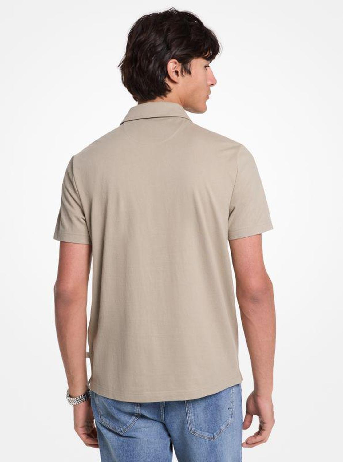 Cotton Blend Piqué Zip-Up Polo Shirt