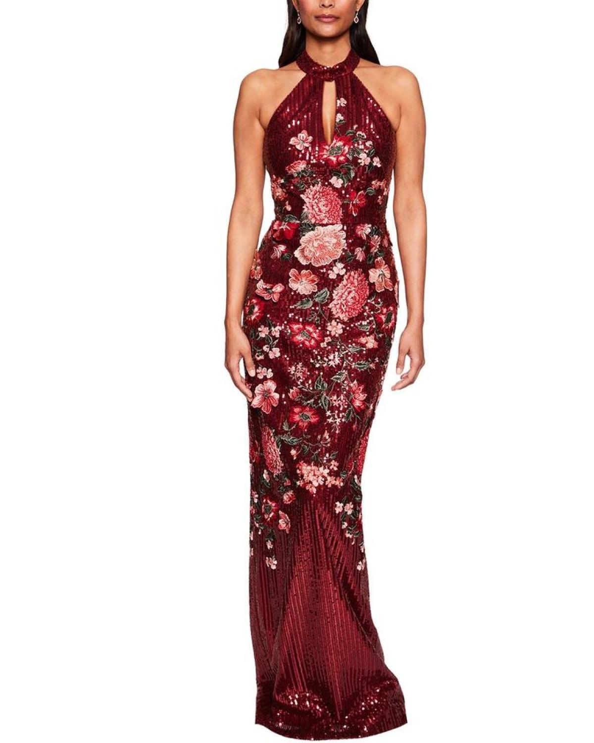 Marchesa Notte Halter Neck Printed Dress