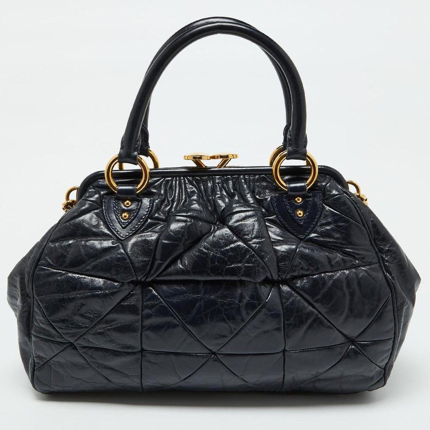 Navy Blue Quilted Leather Stam Satchel