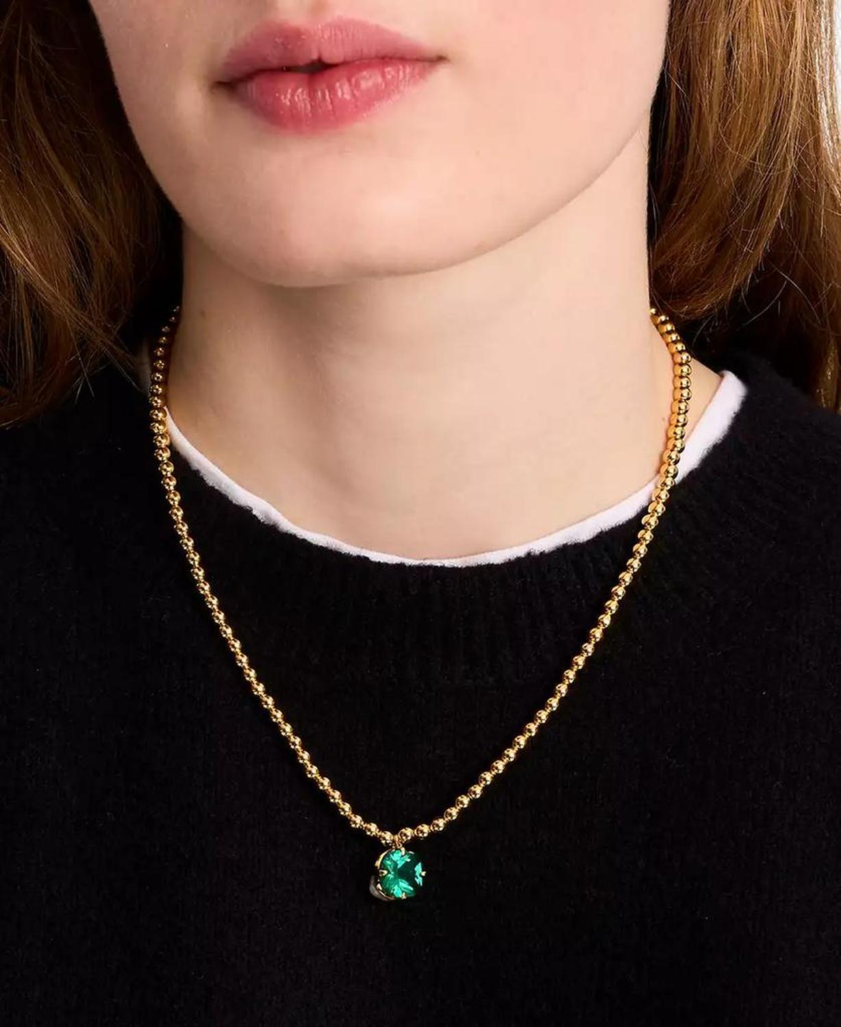 Gold-Tone Pop of Joy Green Stone Pendant Necklace, 16" + 3" extender