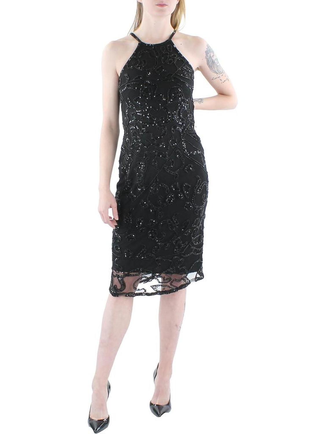 Womens Embellished Halter Cocktail and Party Dress