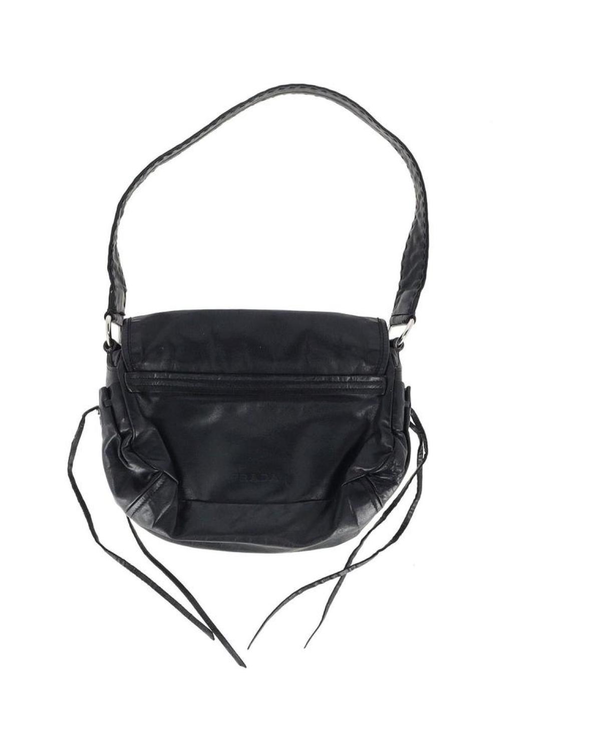 Prada Flap Buckle Shoulder Bag in Black Leather