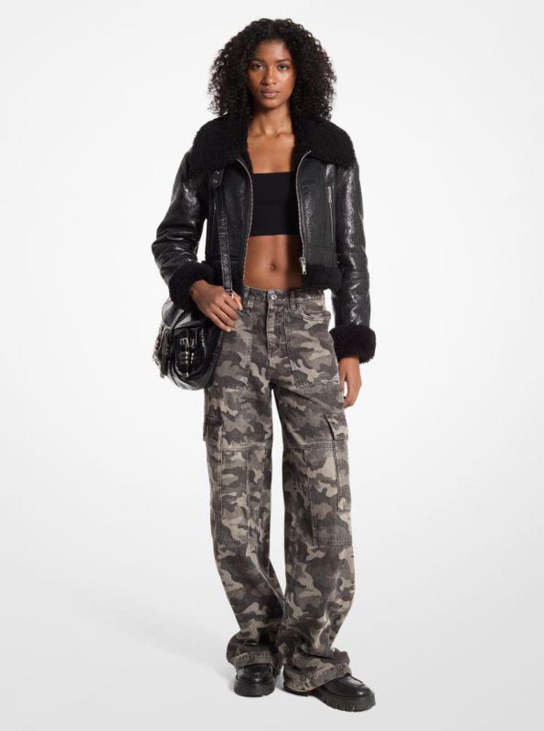 Camouflage Denim Wide-Leg Cargo Pants