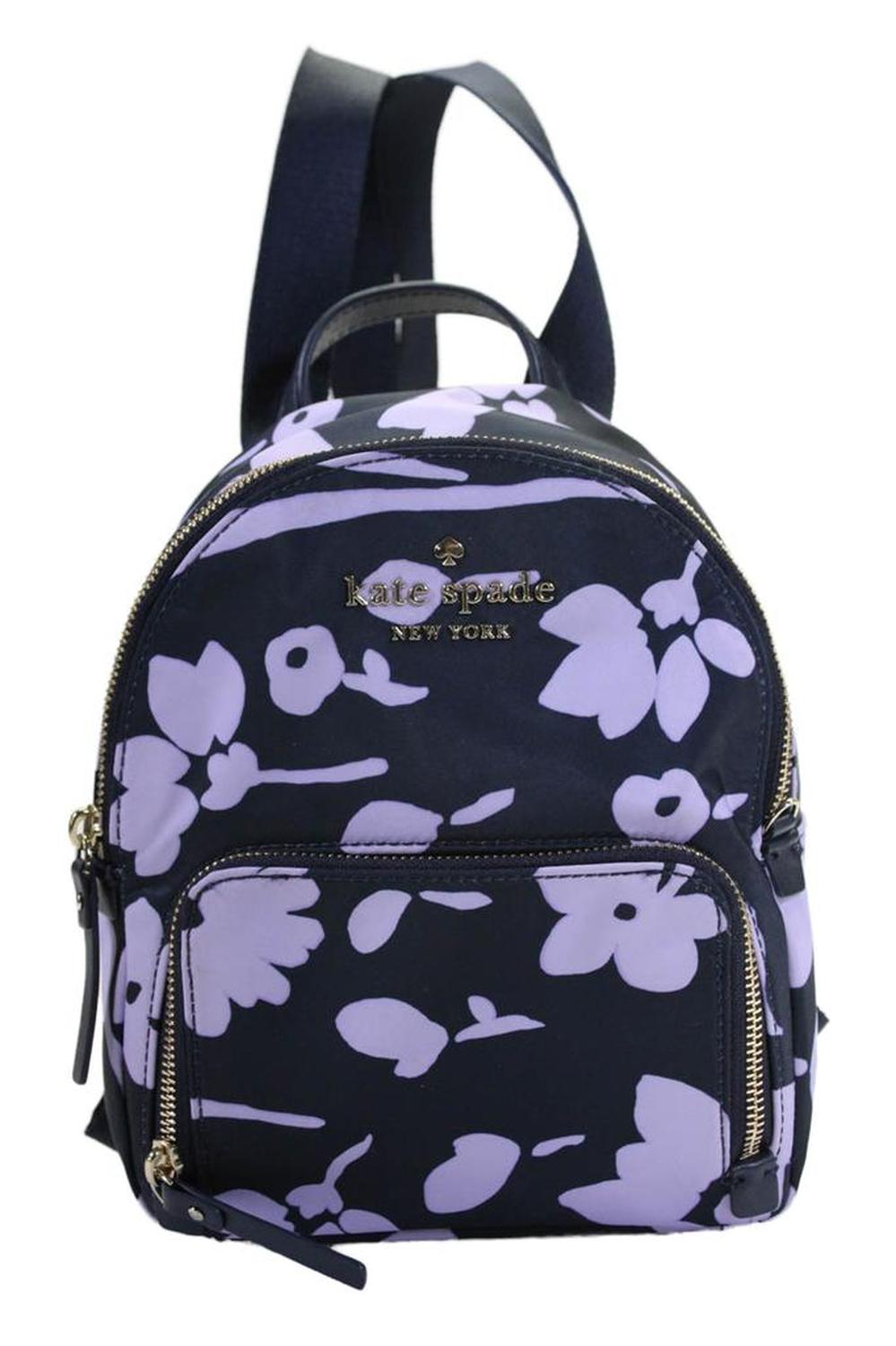 Womens Floral Print Zip Closure Backpack Navy Purple