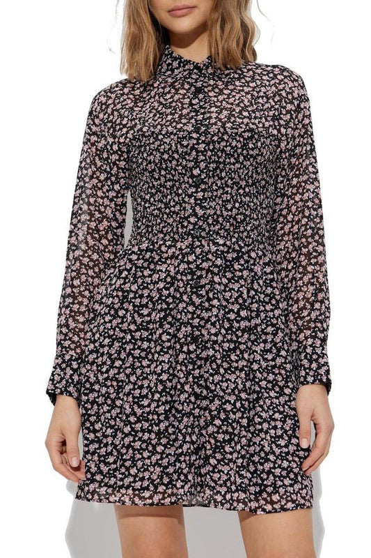 Michael Michael Kors Floral Print Georgette Smocked Shirtdress