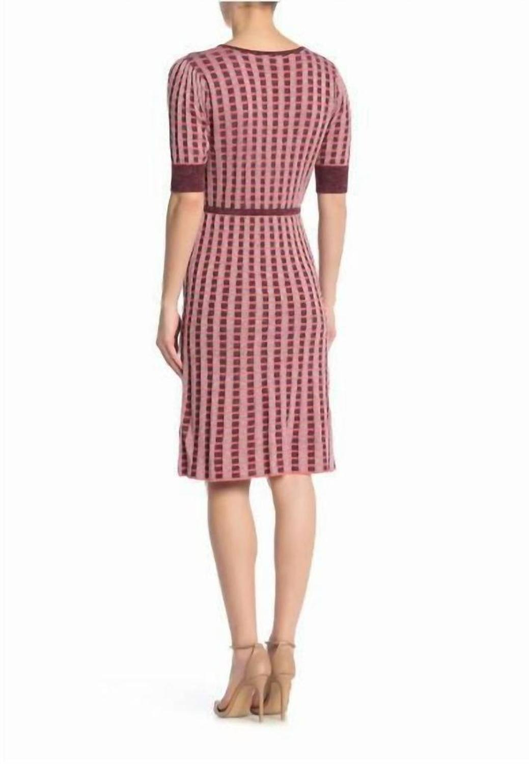 Plaid Faux Wrap Knit Dress In Multicolor