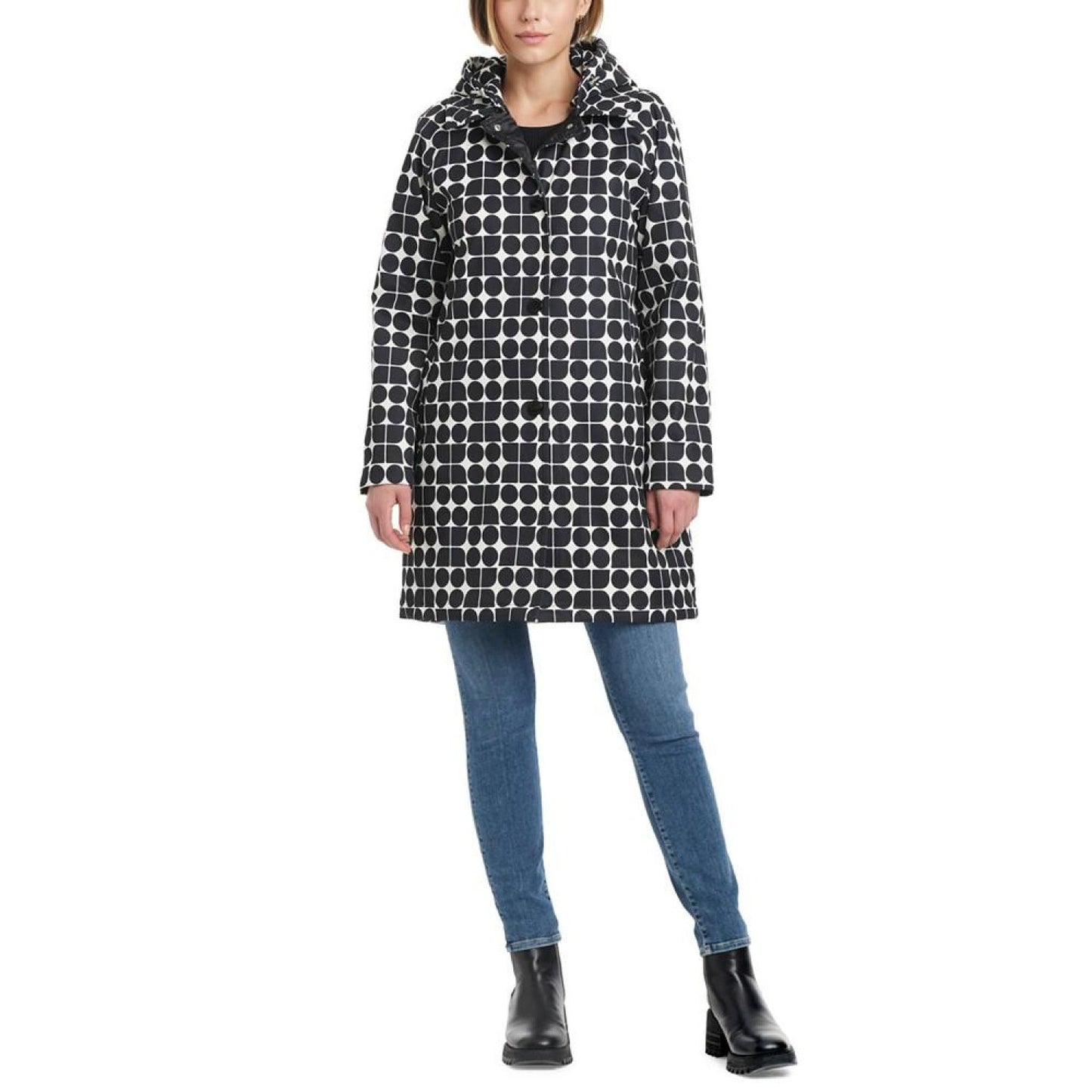 Women's Hooded Printed A-Line Raincoat