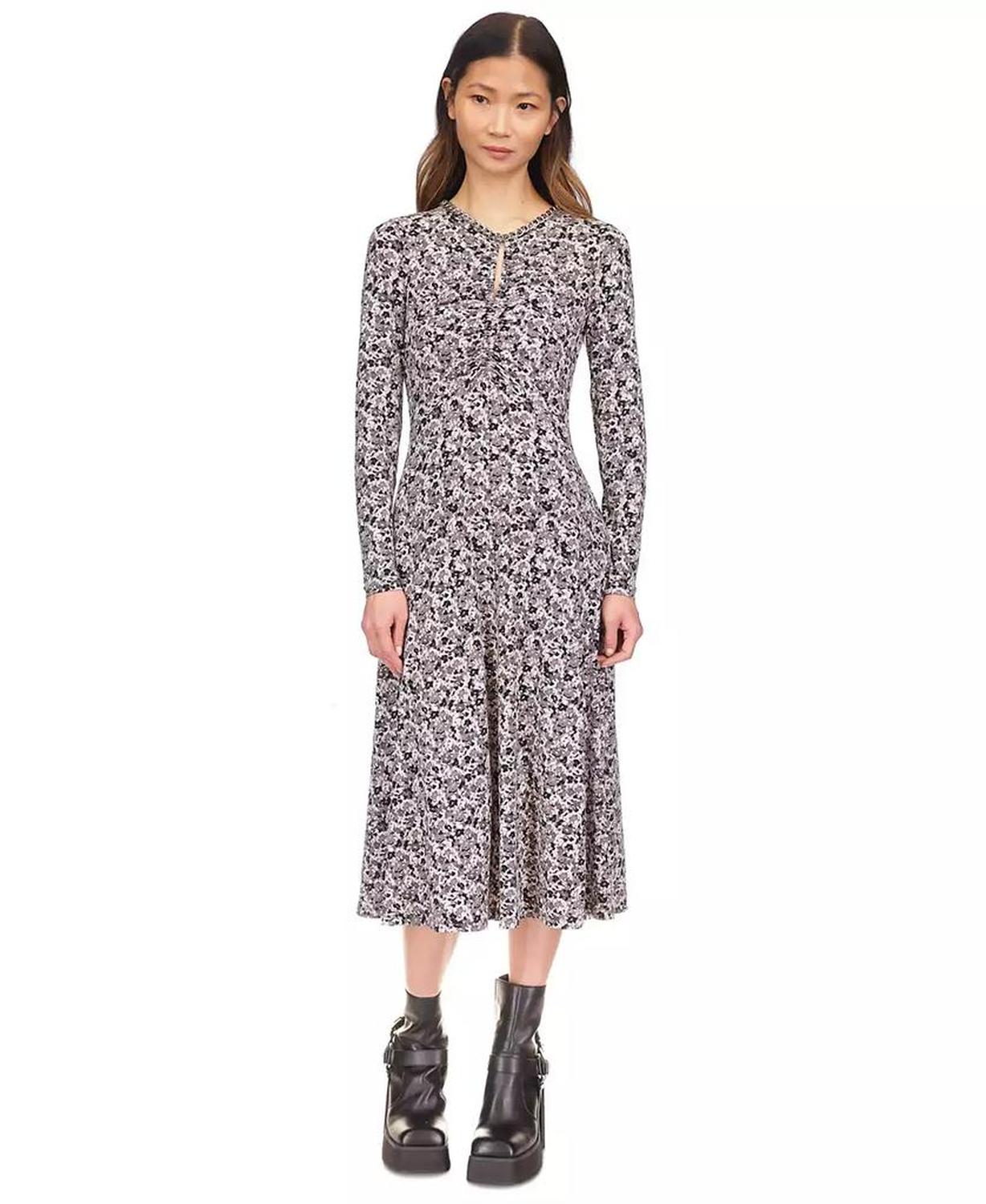 MICHAEL Chain-Neck Keyhole Printed Dress