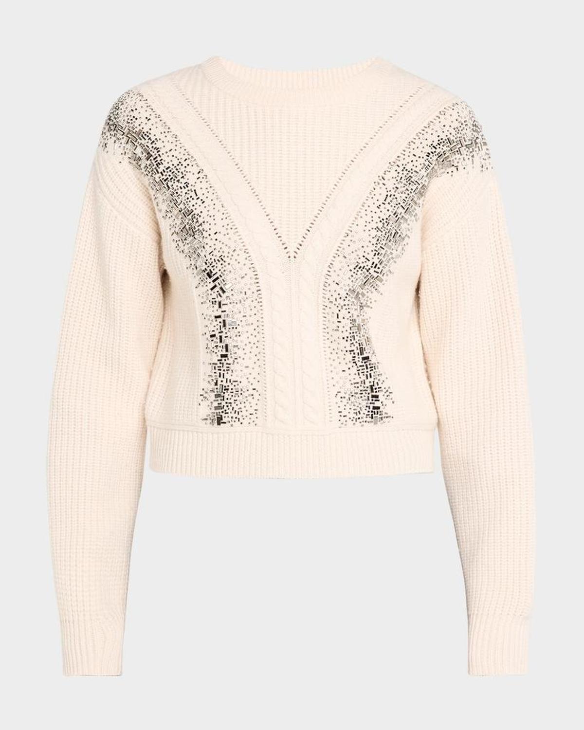 Lessy Ribbed Bead-Embellished Wool Sweater